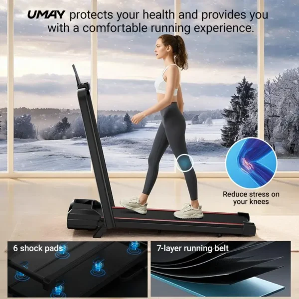 UMAY-Tapis de course pliable à moteur sans balais, vitesse jusqu'à 12 km/h, inclinaison réglable, compact et silencieux-idéal pour l'entraînement à domicile (jusqu'à 136 kg) - Imagen 5