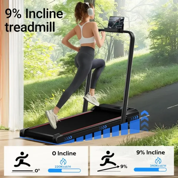 UMAY-Tapis de course pliable à moteur sans balais, vitesse jusqu'à 12 km/h, inclinaison réglable, compact et silencieux-idéal pour l'entraînement à domicile (jusqu'à 136 kg) - Imagen 4